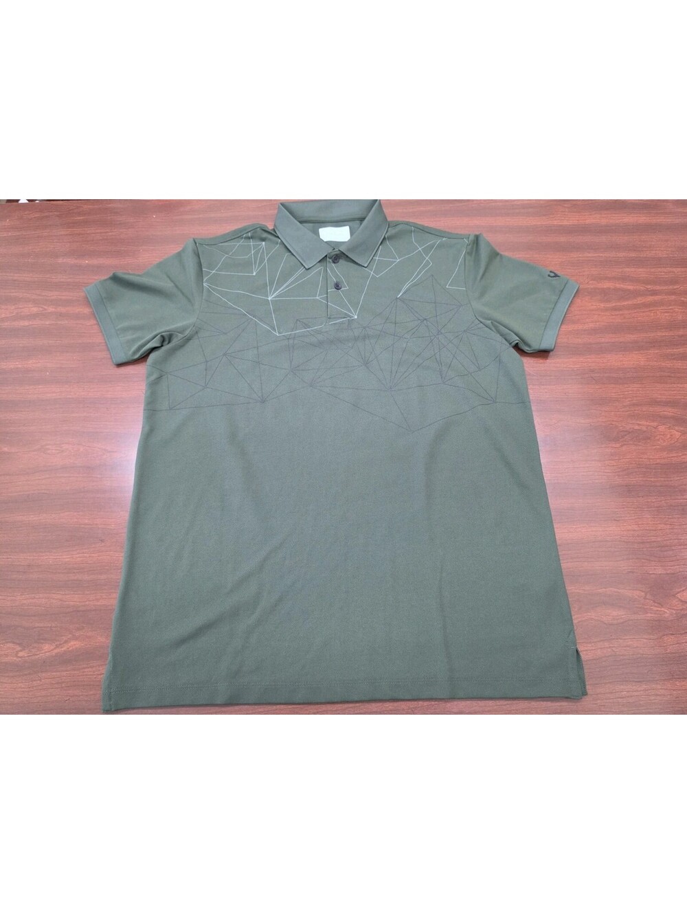 Allen Solly Airportable Men's Large Green Polo Shirt Geometric Print Cotton Blen